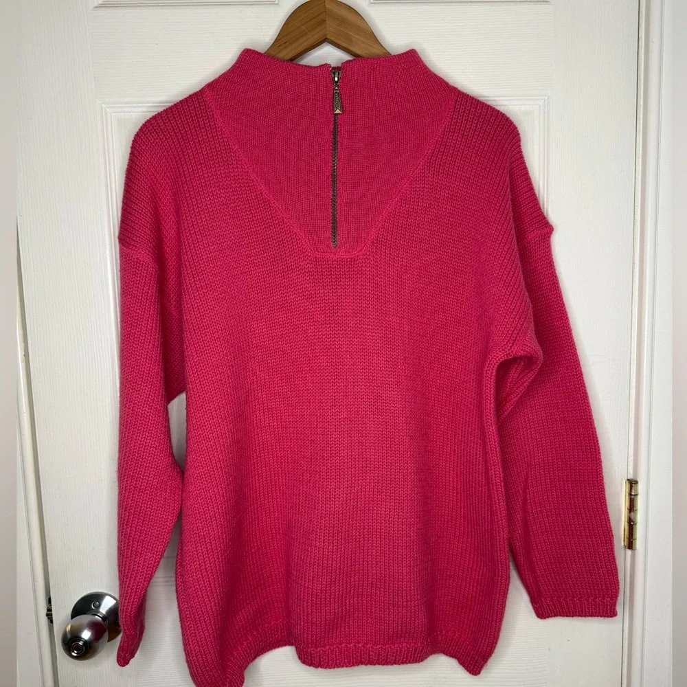 Vintage 90’s SAP Hot Pink 100% Chunky Wool 1/4 Zip Sweater Women’s Large